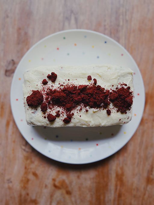 Messy red velvet cheese loaf
